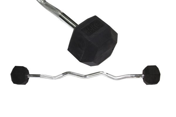 Rubber Hex Barbell Db402 W/Curl Bar 35 Kg