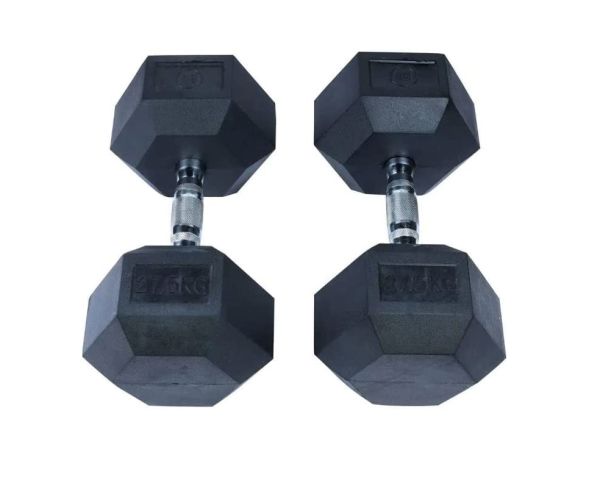Black Hex Rubber Dumbbell Gl1101 27.5Kg Ta Logo