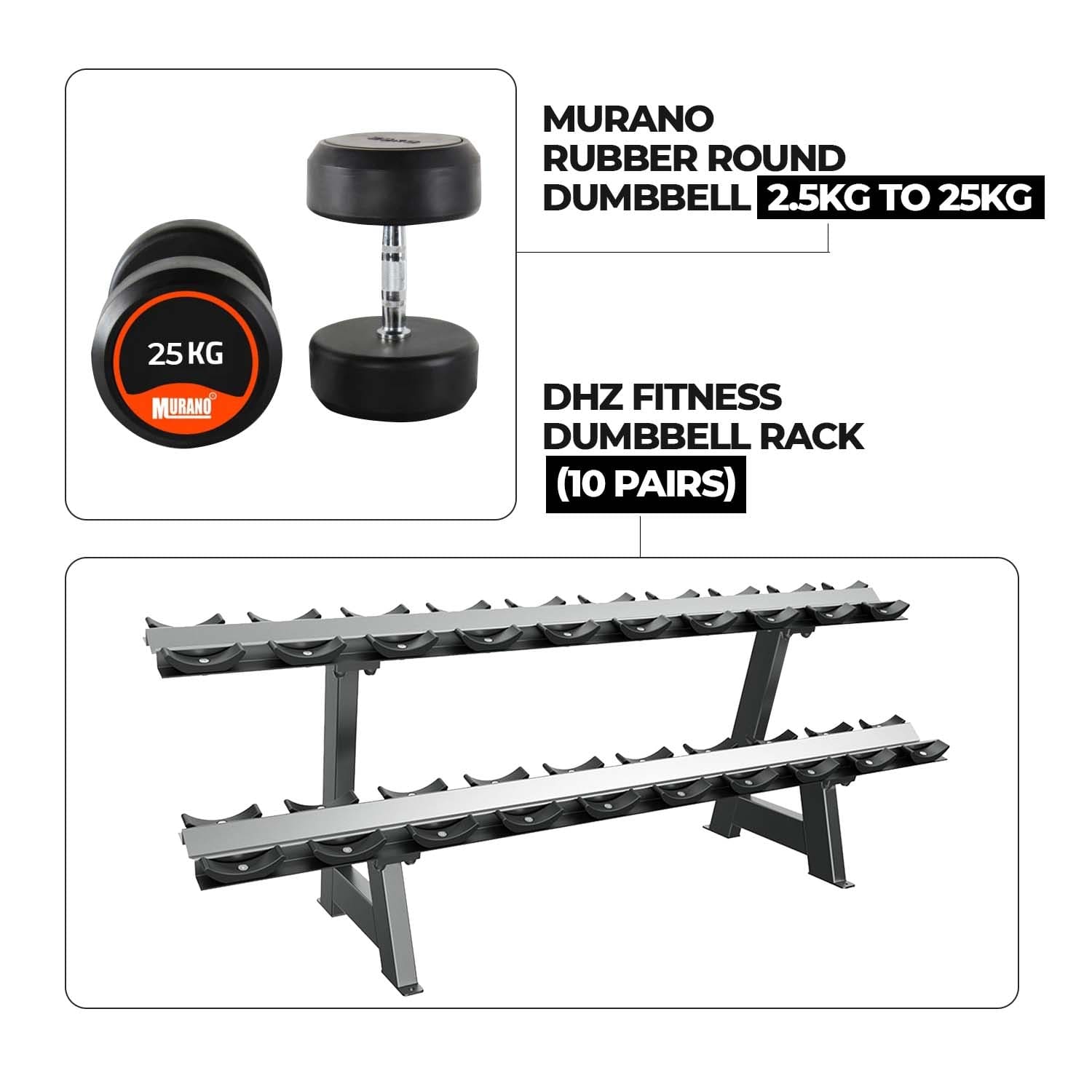 2.5 to 25kg TPU Round Dumbbells with Rack Combo